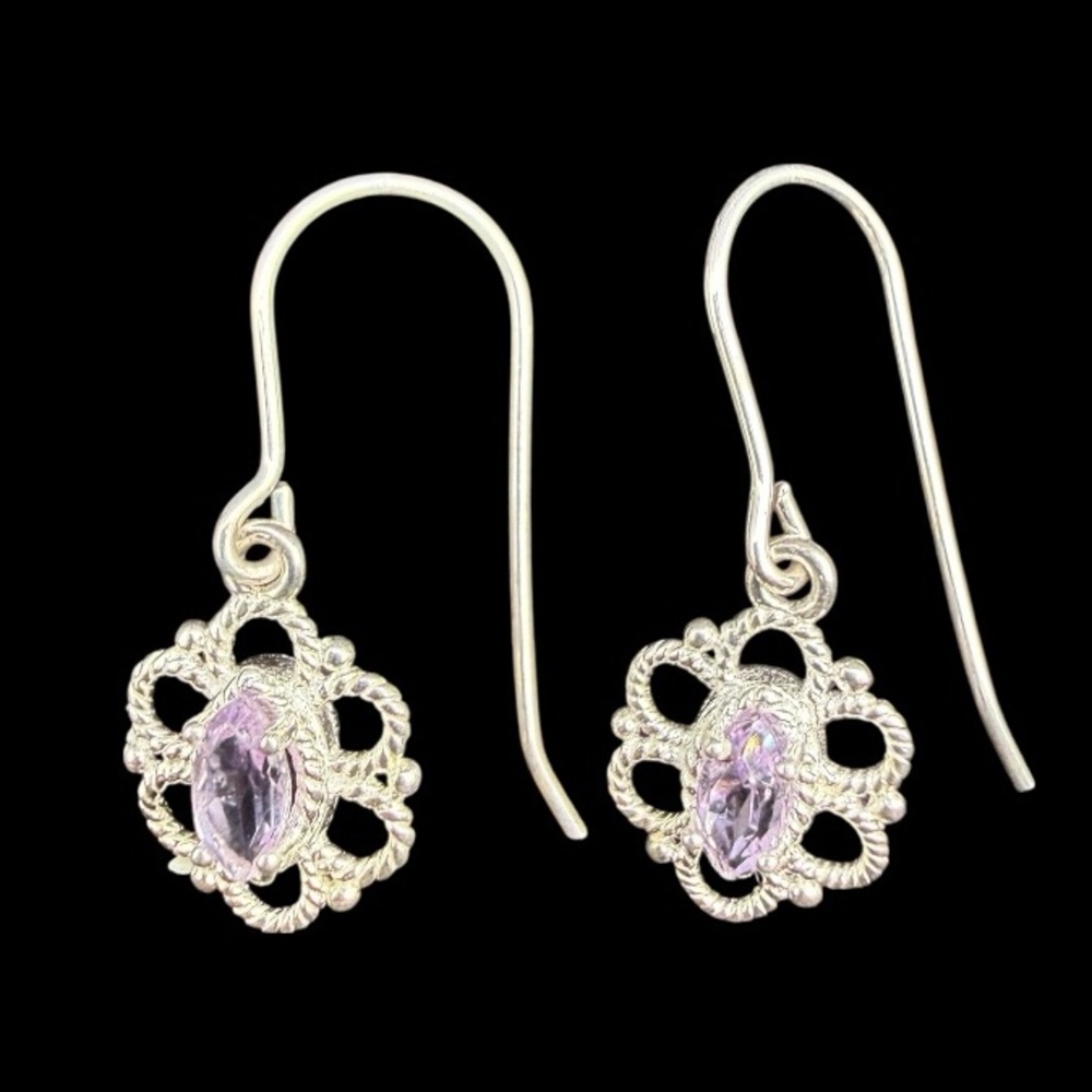 Sterling Silver 925 marked NV Tourmaline Floral Drop Earrings